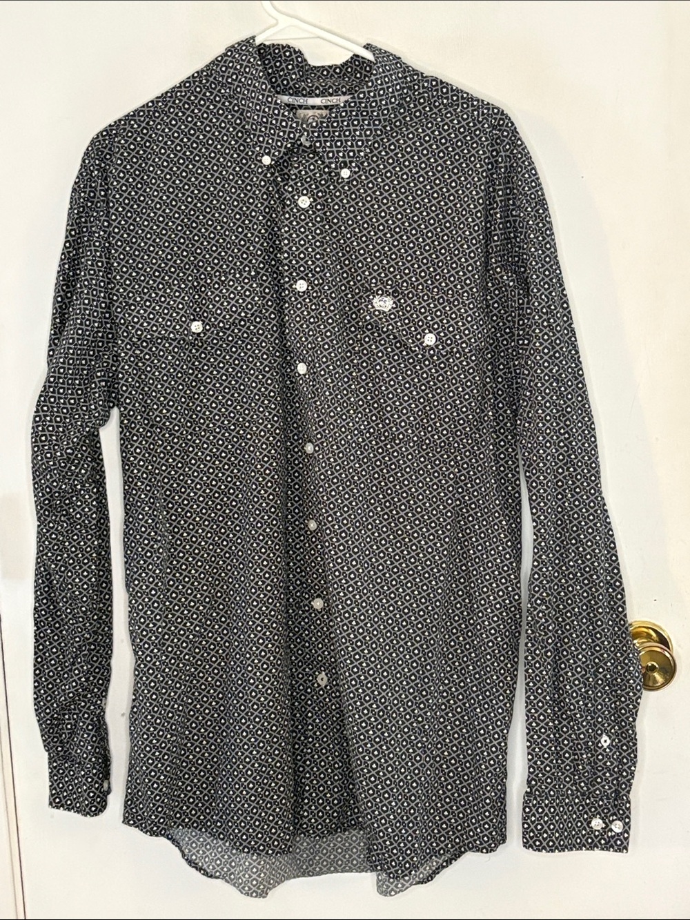 Cinch black white shamrock print long sleeve button down western shirt Size XL